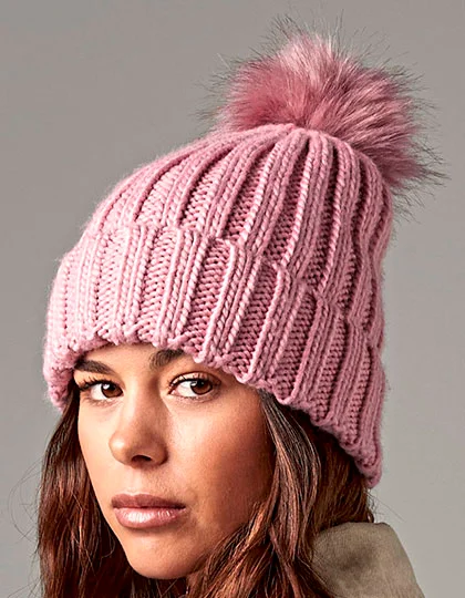 Verbier Faux Fur Pop Pom Chunky Beanie CB413