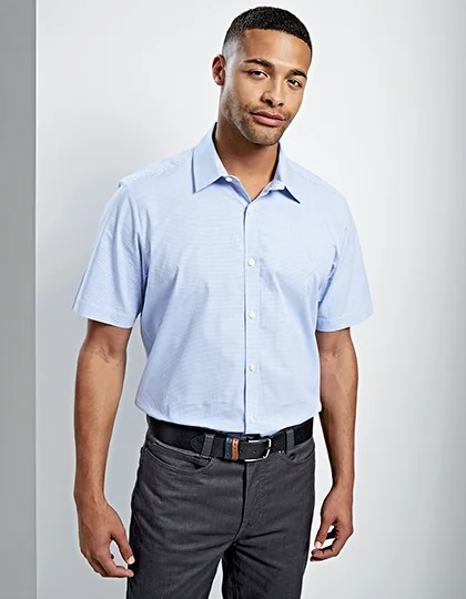 Men’s Microcheck (Gingham) Short Sleeve Cotton Shirt PW221