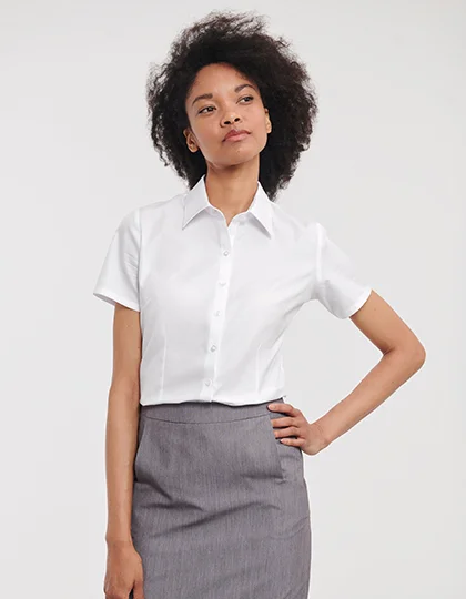 Ladies' Short Sleeve Tailored Herringbone Shirt Z963F