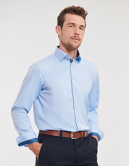 Men's Long Sleeve Tailored Contrast Herringbone Shirt Z964